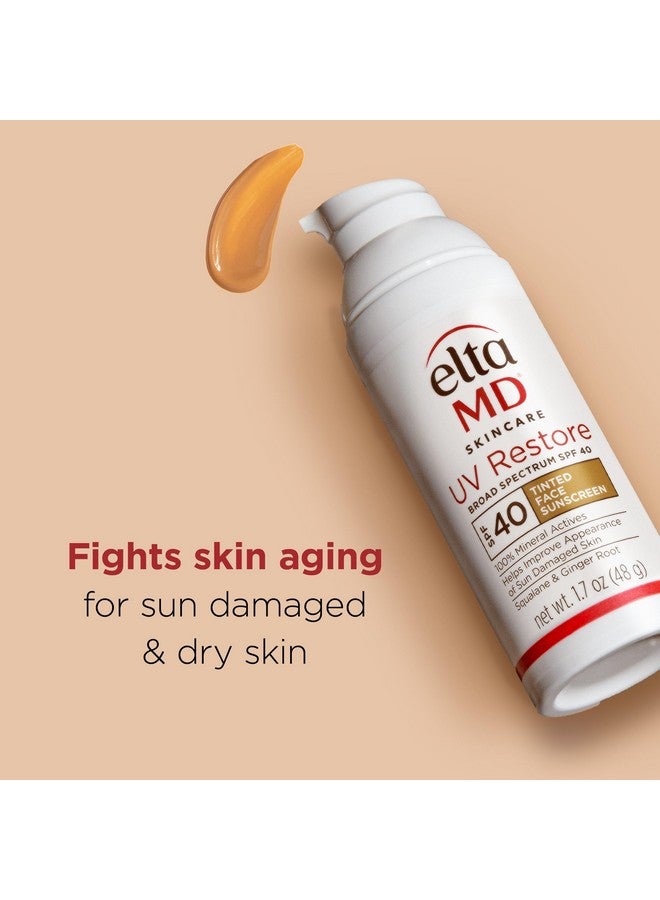 ايتا ام دي واقي الشمس الملون للوجه من EltaMD UV Restore، عامل حماية من الشمس 40، واقي شمس معدني ملون لإصلاح البشرة المتضررة من الشمس، تركيبة واقية من الشمس من أكسيد الزنك، أنبوب 2 أونصة - Image 2