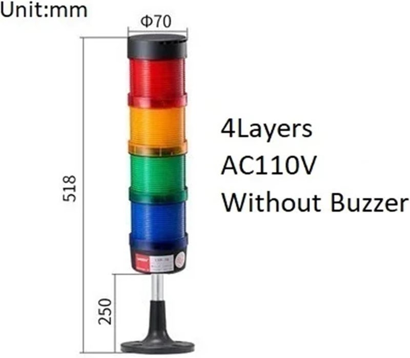 1pc Stack Lamp Industrial Emergency Light Straight Rod Disk Base LED Warning Light Tower DC12V/24V AC110V/220V/380V no Buzzer(4Layers 110V no Buz) - Image 2