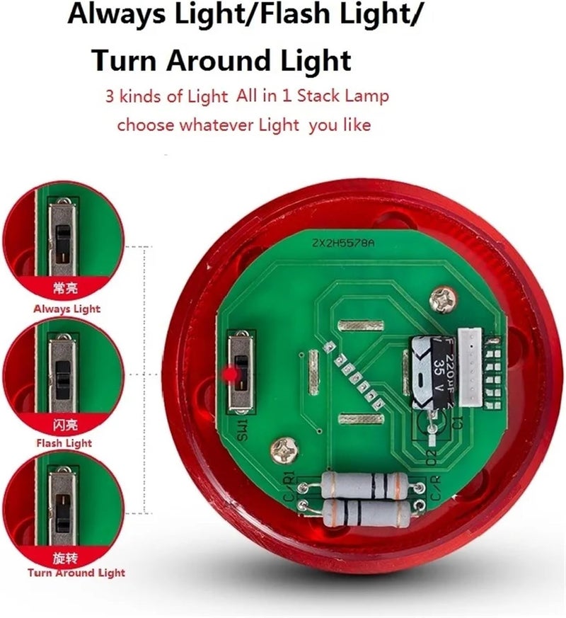 1pc Stack Lamp Industrial Emergency Light Straight Rod Disk Base LED Warning Light Tower DC12V/24V AC110V/220V/380V no Buzzer(4Layers 110V no Buz) - Image 4