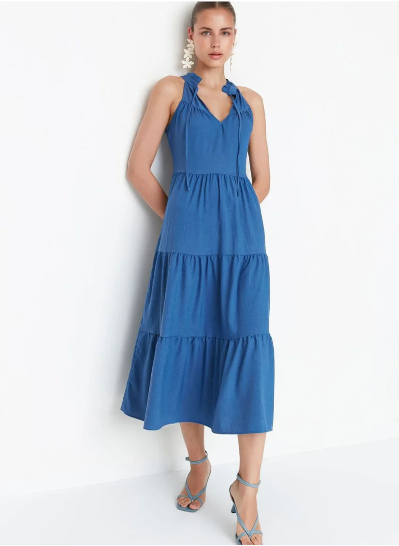trendyol Tie Neck Tiered Dress