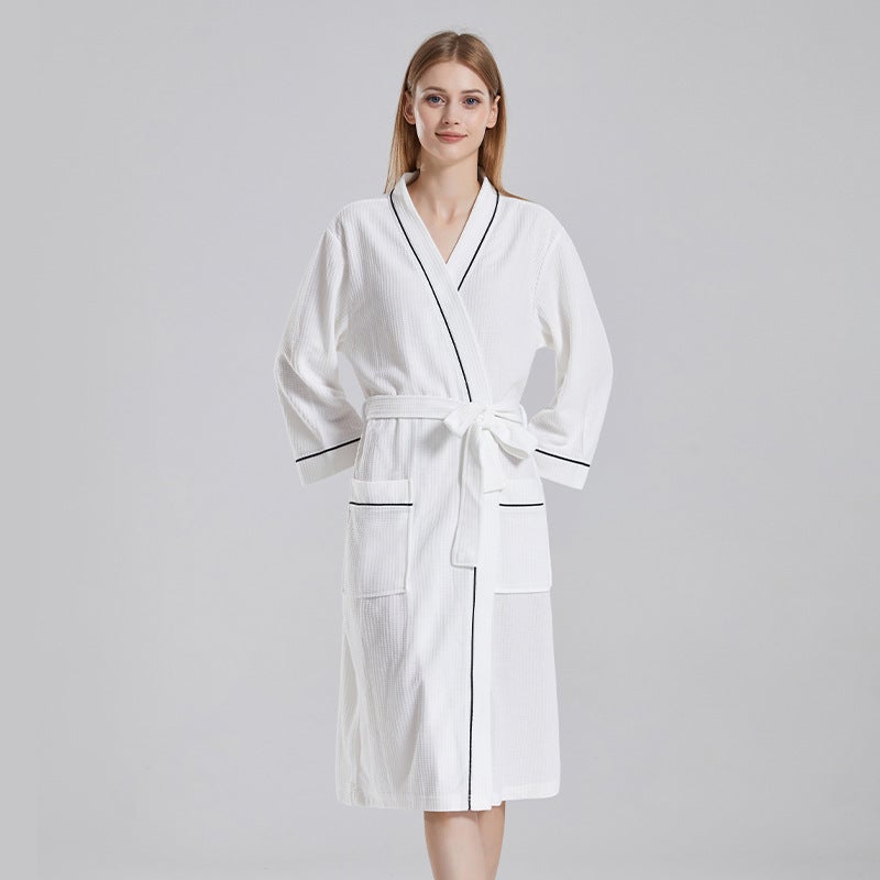 Thin Long Hotel Style Couples Bathrobe Womens Mens Comfortable Breathable Home Leisure Polyester Waffle Fabric All Seasons Grey  - Image 2