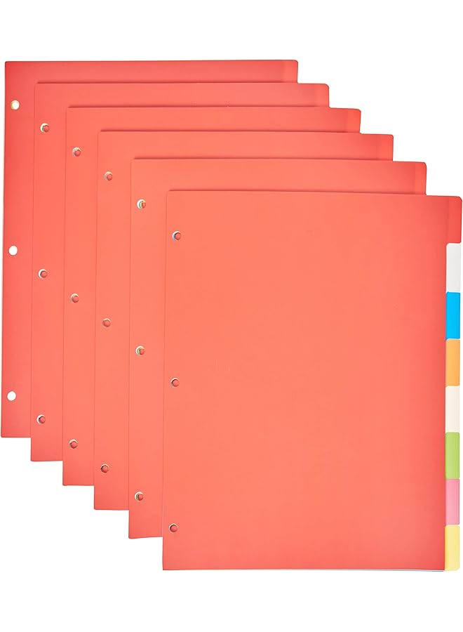 Generic 3 Ring Binder Plastic Divider Set 3 Hole Punched Letter Size 8 Tab Dividers 6 Pack Assorted Color  - Image 1