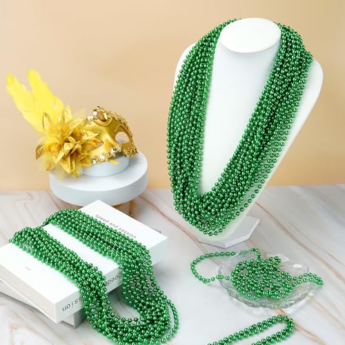 ZYFLSQ 100 Pcs St Patricks Day Beads Necklace, 33" 7mm Metallic Green Beads Necklaces Saint Patricks Day Decorations, Bulk Mardi Gras St. Partrick's Day Beaded Necklaces, Party Beads Costume Necklace - Image 5