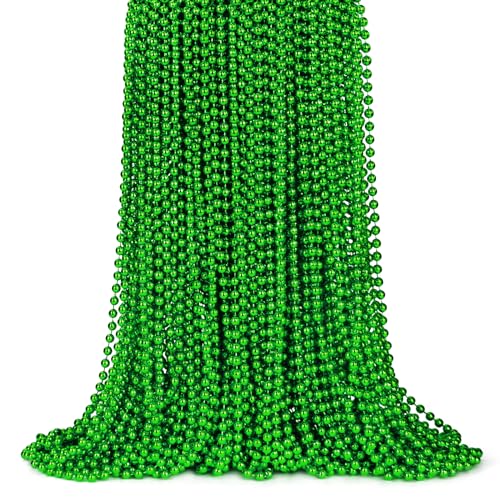 ZYFLSQ 100 Pcs St Patricks Day Beads Necklace, 33" 7mm Metallic Green Beads Necklaces Saint Patricks Day Decorations, Bulk Mardi Gras St. Partrick's Day Beaded Necklaces, Party Beads Costume Necklace - Image 1