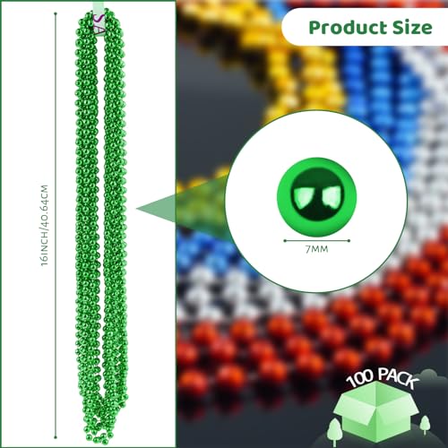 ZYFLSQ 100 Pcs St Patricks Day Beads Necklace, 33" 7mm Metallic Green Beads Necklaces Saint Patricks Day Decorations, Bulk Mardi Gras St. Partrick's Day Beaded Necklaces, Party Beads Costume Necklace - Image 2