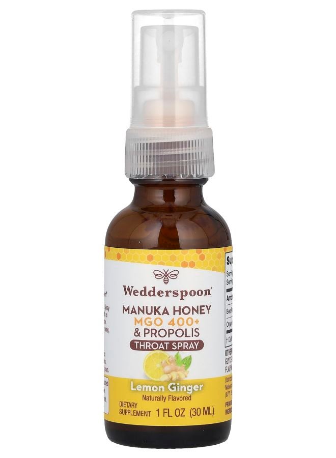 Wedderspoon Manuka Honey & Propolis Throat Spray Lemon Ginger MGO 400+ 1 fl oz (30 ml)
