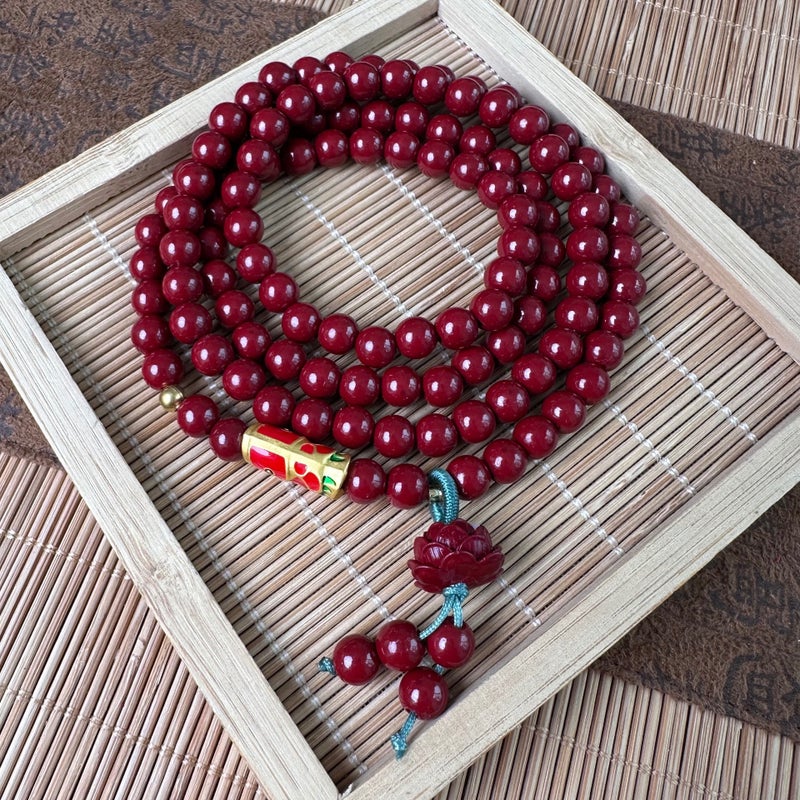 108 Bead Cinnabar Buddhist Prayer Beads Bracelet for Men and Women, Purple Gold Sand Necklace