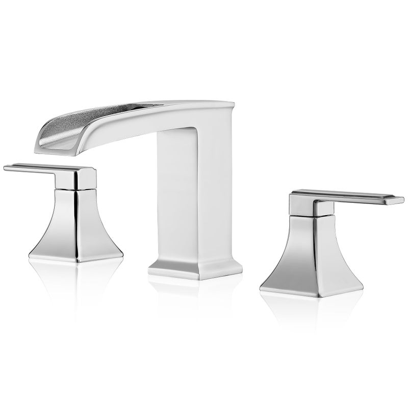 HEYMYTAP Brass Roman Tub Faucets High Flow Waterfall Deck Mount Bathtub Faucet Set Widespread 3 Hole with Dual Handles PreInstalled Hose Modern Style Suit Soaking Tub Chrome - Image 2