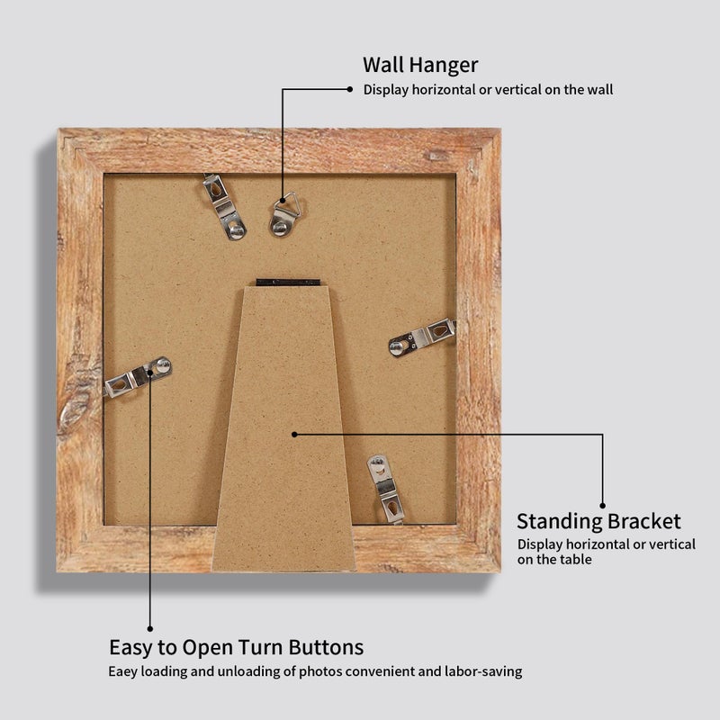 iRahmen 6x6 Picture Frame Set of 4 with Real Glass, Rustic Brown Frames Display 4x4 Picture with Mat or 6 x 6 Without Mat, Square Wood Photo Frame for Wall Mount and Tabletop Display - Image 5