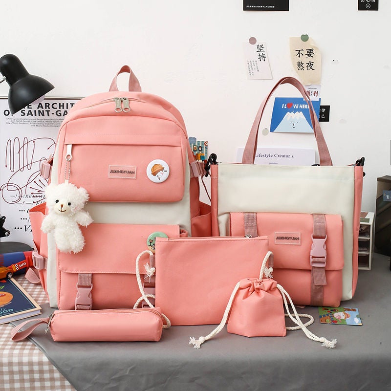 New Style School Bag Set For Women, Korean Version, Primary School Students, Junior High School Students, High School Students, Large Capacity, Small Fresh And Fashionable Backpack - Image 5