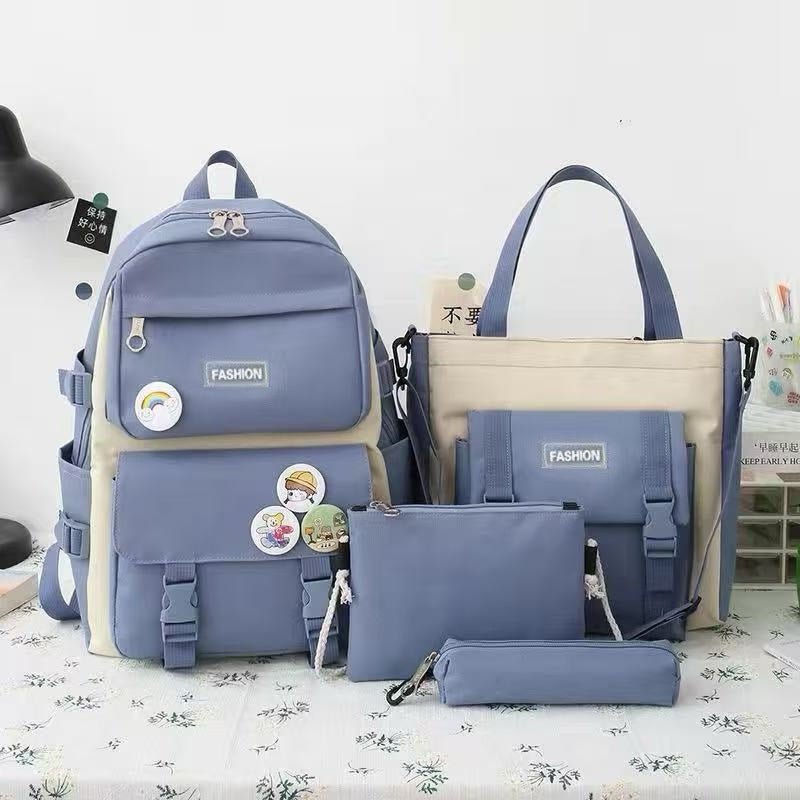 New Style School Bag Set For Women, Korean Version, Primary School Students, Junior High School Students, High School Students, Large Capacity, Small Fresh And Fashionable Backpack - Image 1