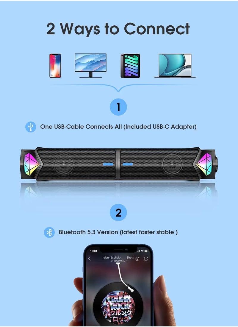 onikuma - Onikuma L1 2-in-1 Speaker Bluetoot  and USB with RGB Lighting, , 10W Power, Volume Control – Compact Design-BLACK - Image 1