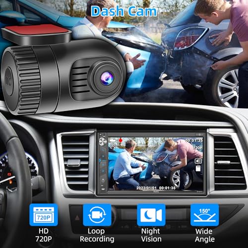 SJOYBRING Double Din Car Stereo with Dash Cam - Voice Control Carplay, Android Auto, Steering Wheel Controls, 7" HD Touchscreen, Backup Camera, Bluetooth, Mirror Link, Subw, USB/TF/AUX, AM/FM Radio Receiver - Image 4