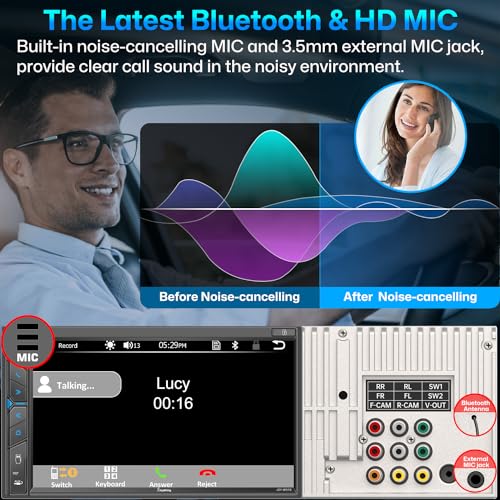SJOYBRING Double Din Car Stereo with Dash Cam - Voice Control Carplay, Android Auto, Steering Wheel Controls, 7" HD Touchscreen, Backup Camera, Bluetooth, Mirror Link, Subw, USB/TF/AUX, AM/FM Radio Receiver - Image 5