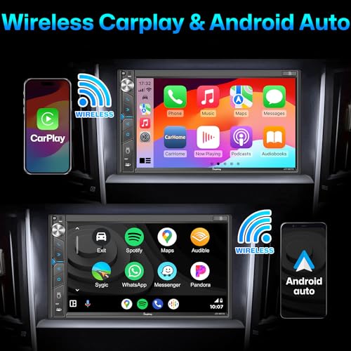 SJOYBRING Double Din Car Stereo with Dash Cam - Voice Control Carplay, Android Auto, Steering Wheel Controls, 7" HD Touchscreen, Backup Camera, Bluetooth, Mirror Link, Subw, USB/TF/AUX, AM/FM Radio Receiver - Image 2