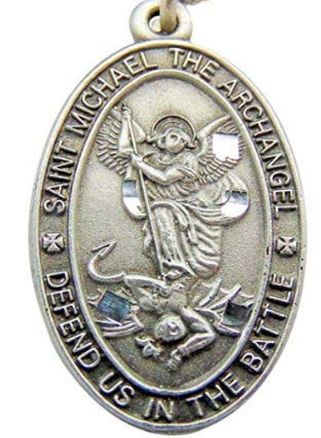 WJH Saint Michael Pewter Medal Oval Pendant 1 Inch on 24 Inch Stainless Steel Chain Gift - Image 3