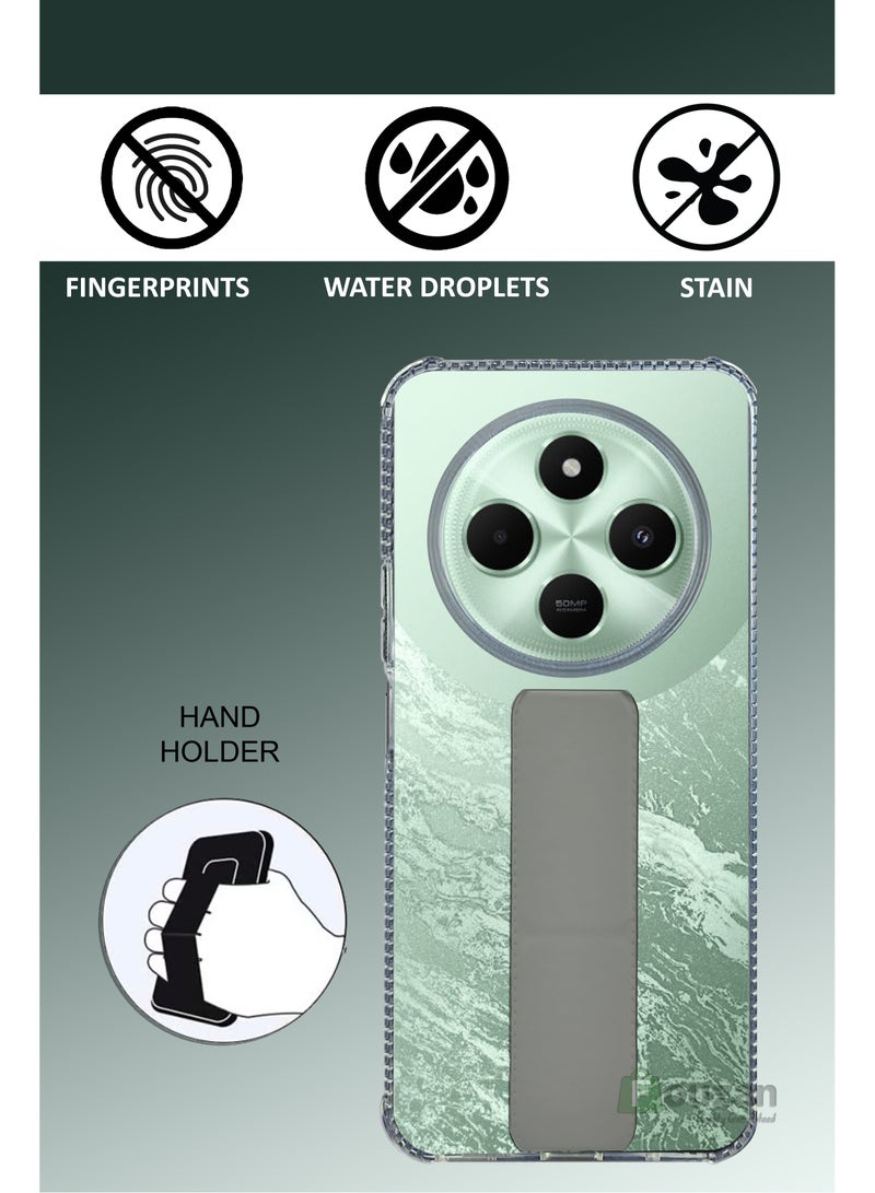 For  Poco C75 -Transparent Shock Proof Silicone- Magnetic Case With Hand Grip Holder & Kickstand -Clear/Grey - Image 2