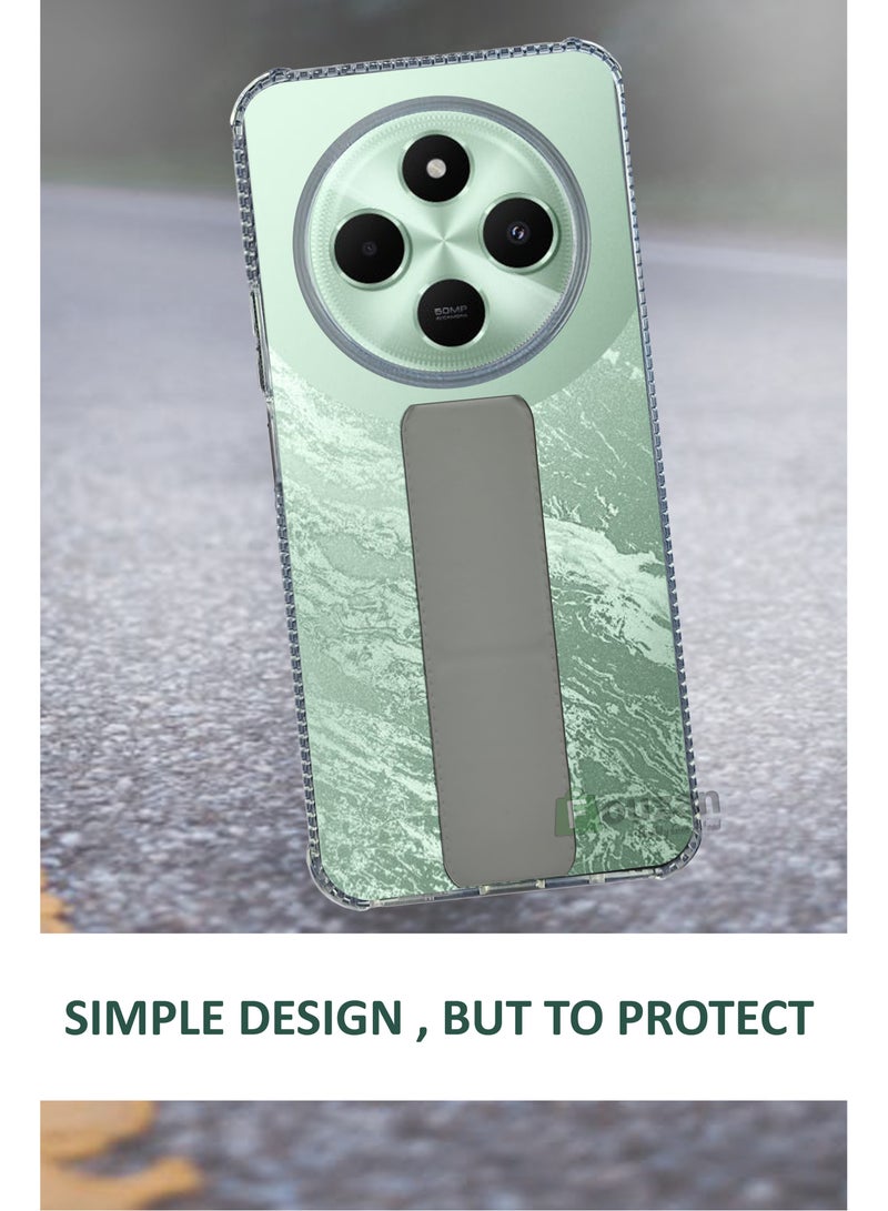 For  Poco C75 -Transparent Shock Proof Silicone- Magnetic Case With Hand Grip Holder & Kickstand -Clear/Grey - Image 3