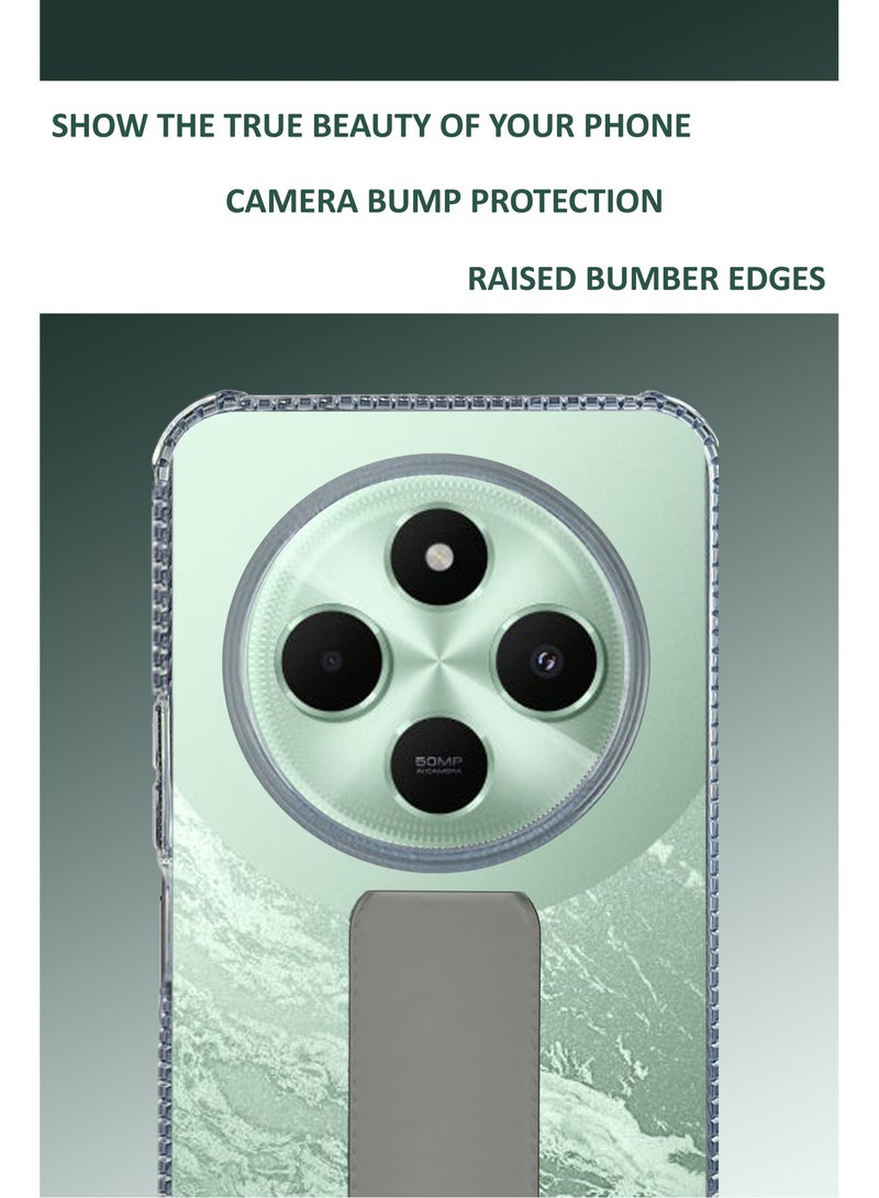 For  Poco C75 -Transparent Shock Proof Silicone- Magnetic Case With Hand Grip Holder & Kickstand -Clear/Grey - Image 4