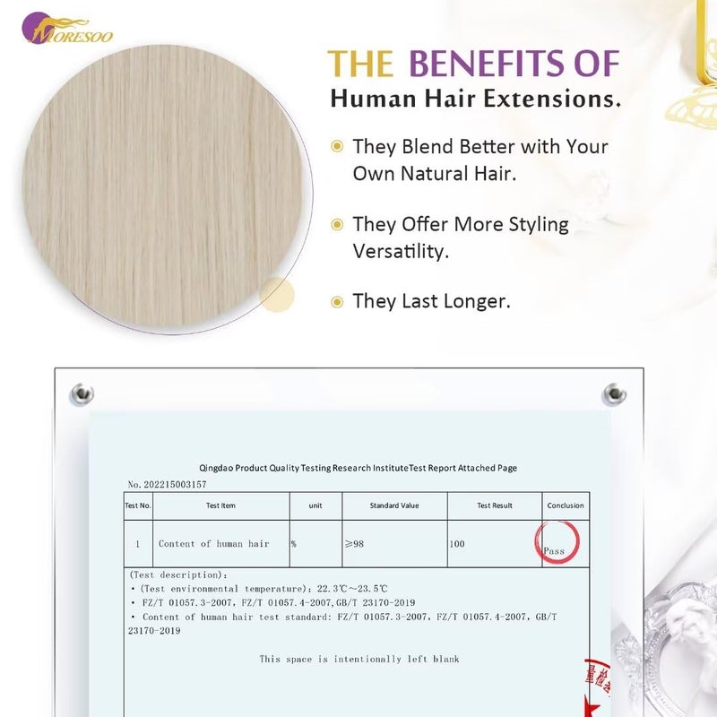 Moresoo Tape in Hair Extensions Human Hair,22 Inch 10 Pcs 25 Grams,#60 Platinum Blonde, Fashion Seamless Tape in Hair Extensions,For Party Wedding - Image 4