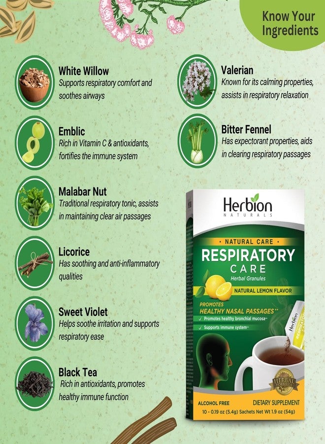 HERBION Naturals Respiratory Care Herbal Granules, Natural Lemon Flavor, Soothing Hot Drink, Promotes Respiratory Health & Seasonal Wellness, 10 Count (Pack of 1) - Image 2