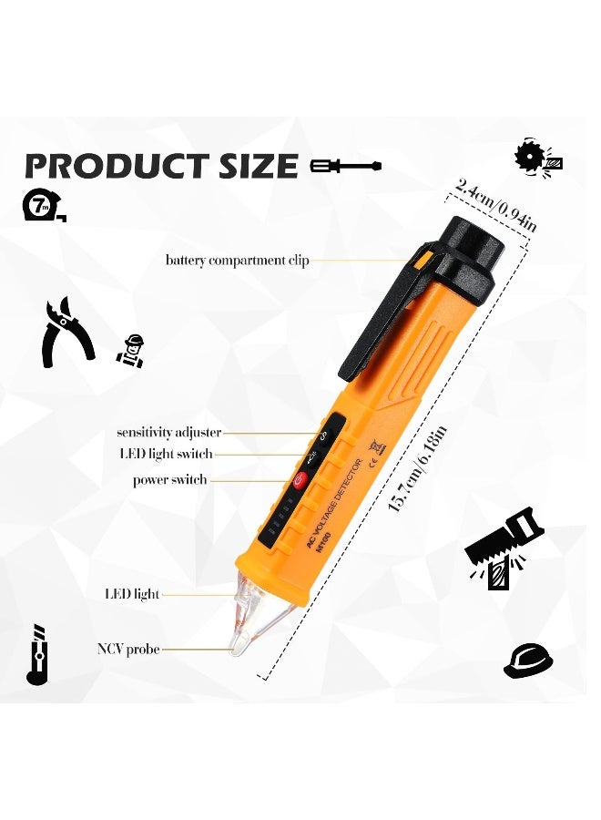 Voltage Meter Tester, 3 PCS AC 12-1000V Non-Contact Voltage Detector, Buzzer Alarm Electrical Testing, Led Flashlight Wire Tester, Electrical Tool Powered Tester Pen, for Live Null Wire Judgment - Image 3