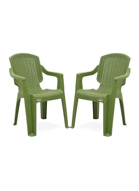 Supreme chairs Mark Designer Back Rattan Type Plastic Chair in Matte Finish with Armrest for Home and Office Use Color Mehandi Green Count 2