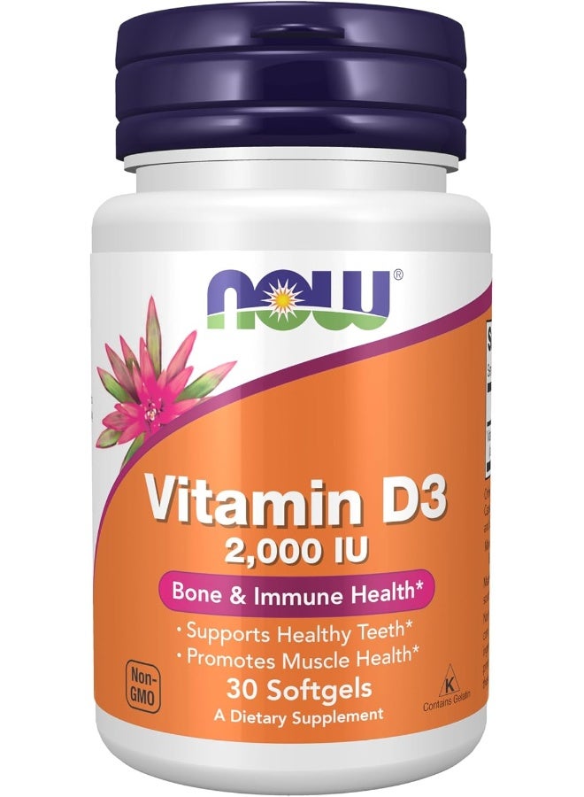 Now Foods High Potency Vitamin D-3 Dietary Supplement 2000 IU - 30 Softgels - Image 1