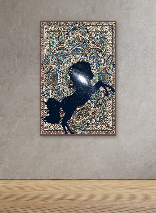 ماركتنا لوحة جدارية قماشية فنية لتزيين الحائط بتصميم حصان مع برواز بني مجوف مقاس (120x80) قطعة واحدة - Image 1