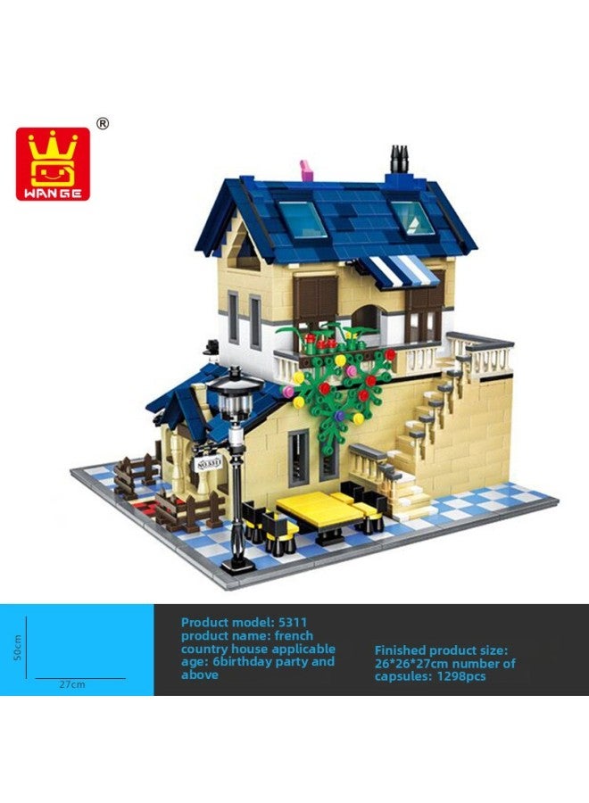 Wange 5218 Toy Supply Building Blocks Castle Building Blocks Model Splicing Building Blocks Small Particles-Color:Vanger 5311: French Country Villa 1298PCs - Image 1