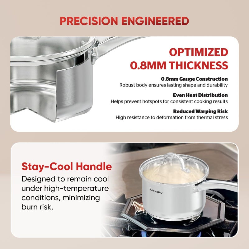 Sunhouse â€“ 2 Quarts Stainless Steel Sauce Pan with Lid - PFOA-FREE, Stainless Steel Sauce Pan, Advanced Impact Bonding Induction Base, Stay-Cool Handle, Compatible with All Cooktops - Image 4