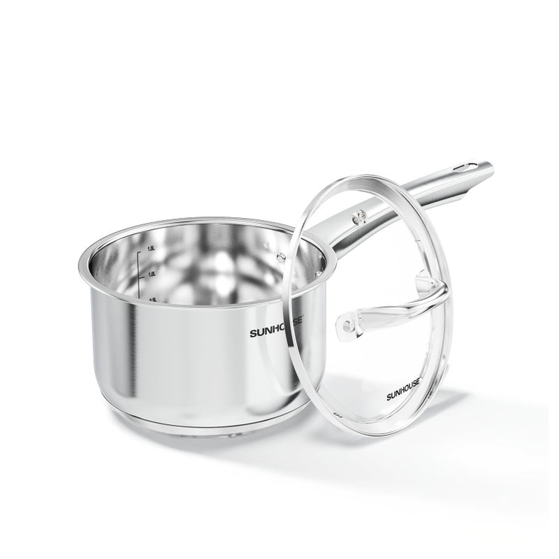 Sunhouse â€“ 2 Quarts Stainless Steel Sauce Pan with Lid - PFOA-FREE, Stainless Steel Sauce Pan, Advanced Impact Bonding Induction Base, Stay-Cool Handle, Compatible with All Cooktops - Image 1