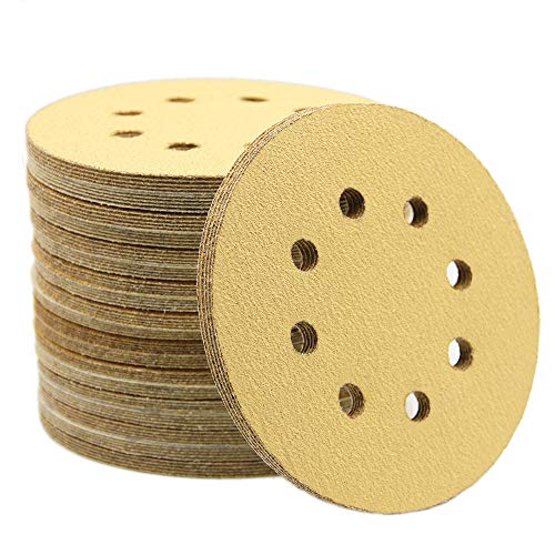 Mestool 5Inch 8Hole Hook and Loop Sanding Discs Orbital Sander Sandpaper Discs 100 Pieces Round Sandpaper Set 100 Grit