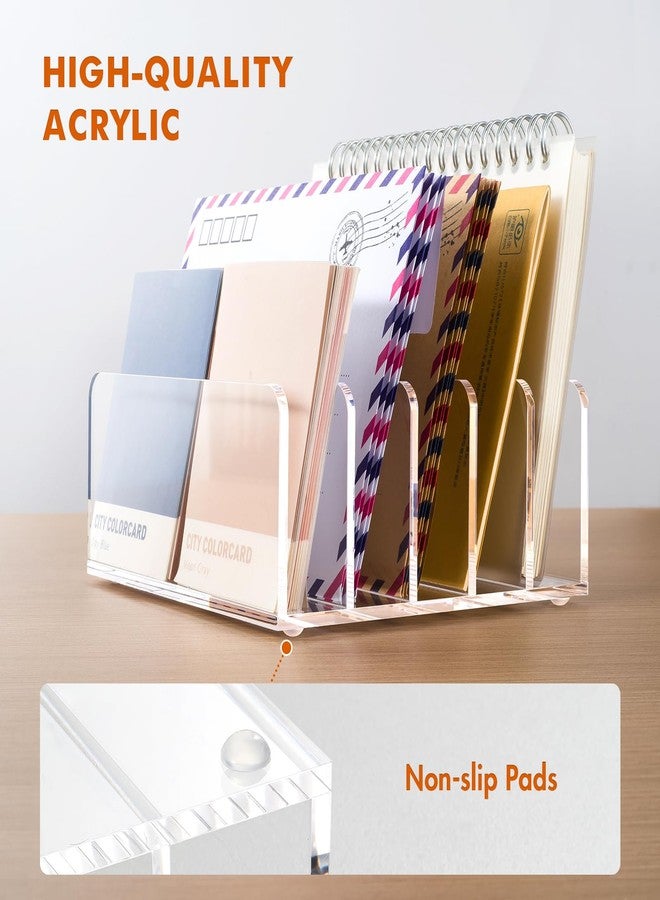 BEYGORM Acrylic Mail Holder, Clear Multifunction Desk Organizer with Divider, Vertical Letter Sorter for Desktop, 5 Compartments Modern Office Home Envelope Organizer for Bill, Document, Folder - Image 5