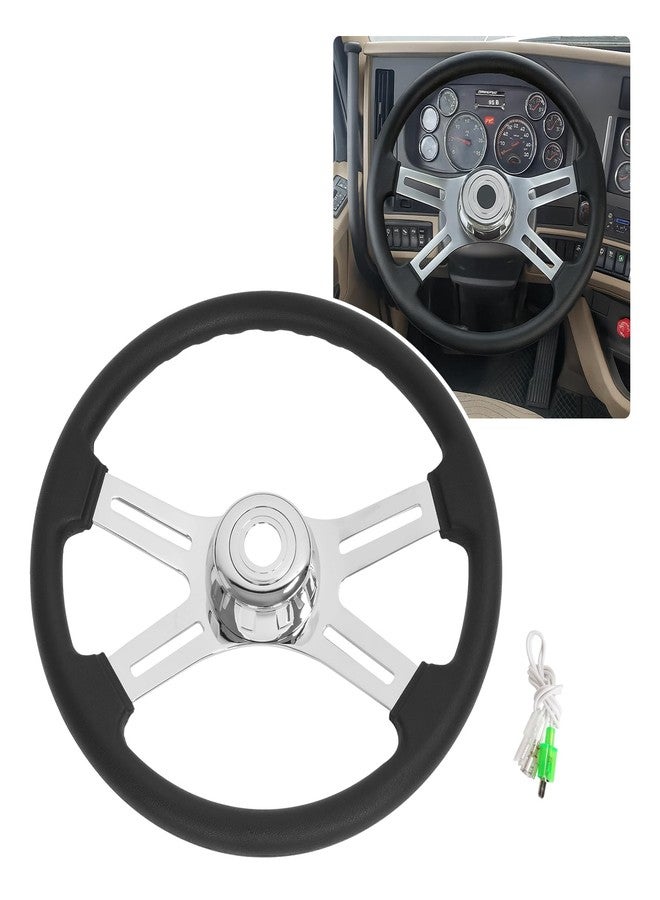 BALOCEO 18" Truck Steering Wheel 4 Spoke Compatible with Freightliner Kenworth Peterbilt Volvo Western Star Mack International-Black PU Plastic Steel (Black) - Image 1