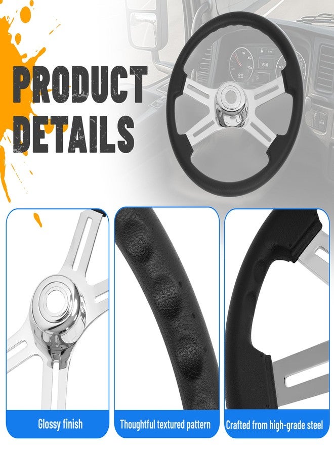BALOCEO 18" Truck Steering Wheel 4 Spoke Compatible with Freightliner Kenworth Peterbilt Volvo Western Star Mack International-Black PU Plastic Steel (Black) - Image 5