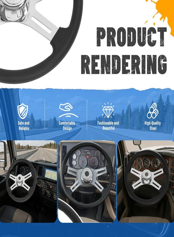 BALOCEO 18" Truck Steering Wheel 4 Spoke Compatible with Freightliner Kenworth Peterbilt Volvo Western Star Mack International-Black PU Plastic Steel (Black) - Image 4
