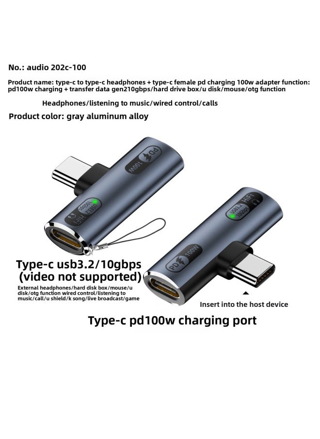 Generic TYPE-C Headset 1-2 Adapter Supports 100WPD Fast Charging 10GB Transmission Call 2-in -1 Converter-Interface Form:Audio 202c-100 Gray  - Image 1