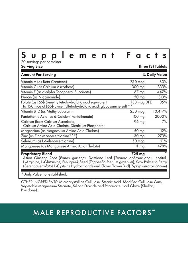 MICHAEL'S Health Naturopathic Programs Male Reproductive Factors - 60 Vegetarian Tablets - Nutrients to Support Male Fertility - Kosher - 20 Servings - Image 2