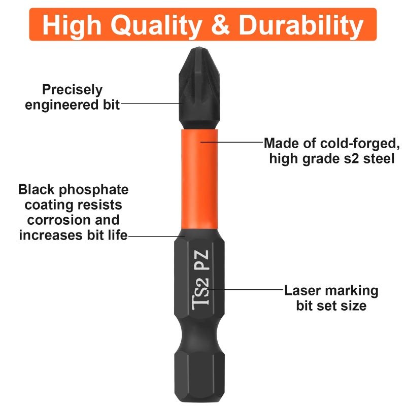 BAIDETS Pro PZ2 Screwdriver Bit Set - Pozi Screwdriver 10 Pieces, 50mm Length, 1/4" Hex Shank Bit Assortment, with Storage Box - Image 3