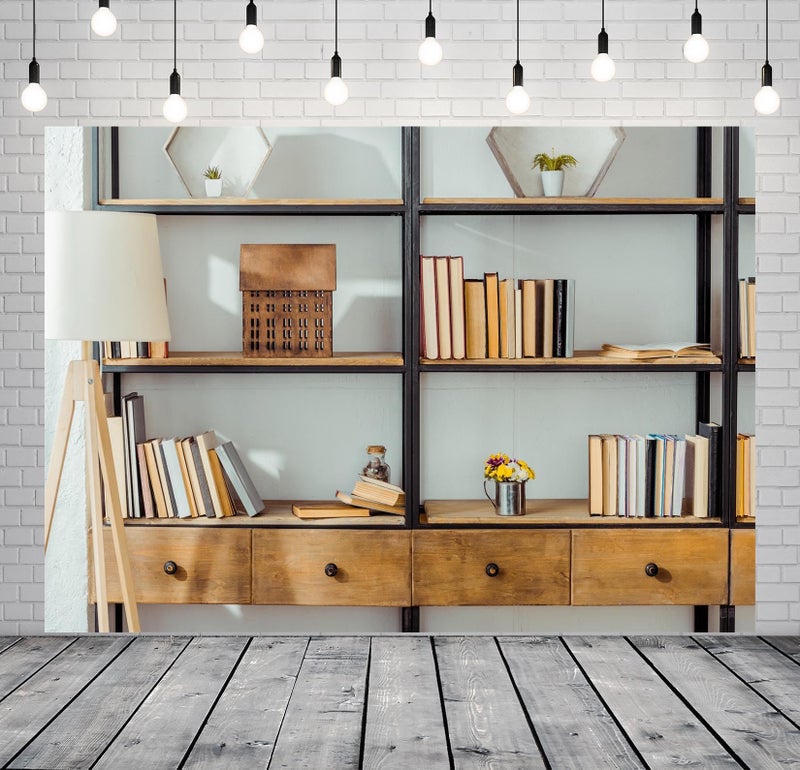 BELECO 7x5ft Fabric Living Room Bookshelf Backdrop Empty Room with Bookcase, Zoom Calls Video Recording Background Home Office Decor Zoom Meetings Photo Studio Props - Image 5