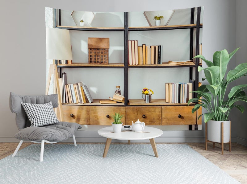 BELECO 7x5ft Fabric Living Room Bookshelf Backdrop Empty Room with Bookcase, Zoom Calls Video Recording Background Home Office Decor Zoom Meetings Photo Studio Props - Image 3