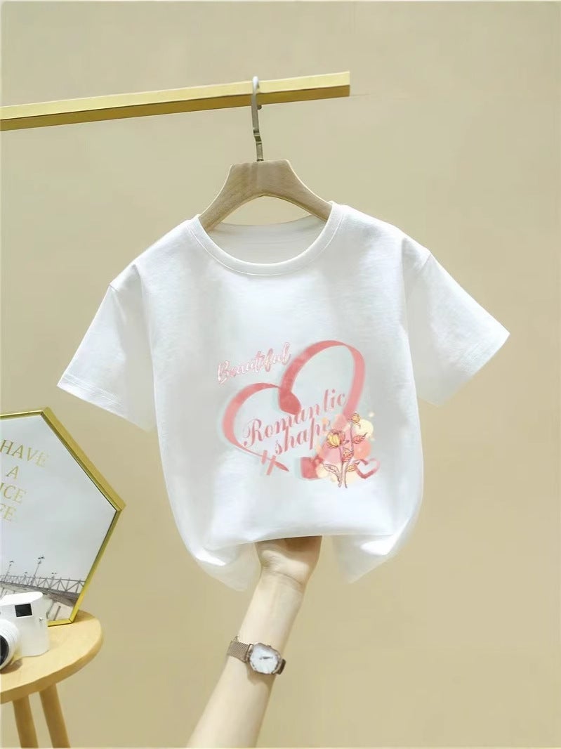 Girls Short-Sleeved T-Shirt Summer Kidsren'S Clothing Trendy Big Kidsren Half-Sleeved Tops Kidsren'S Pure Cotton Fashionable Summer Clothes - Image 2