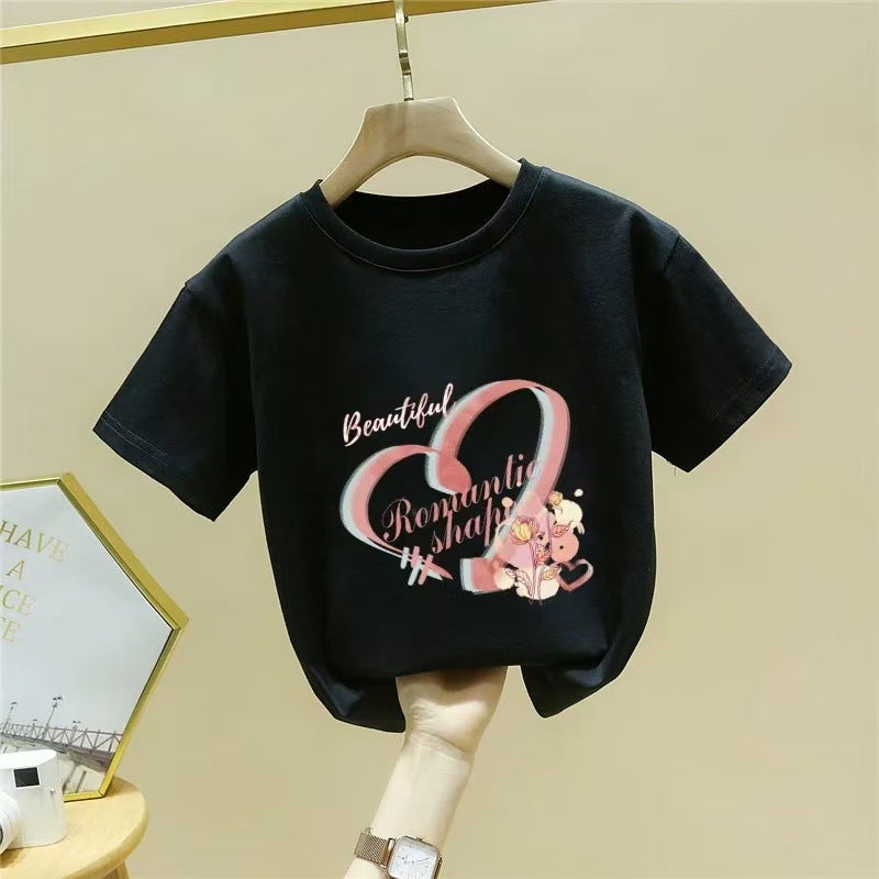 Girls Short-Sleeved T-Shirt Summer Kidsren'S Clothing Trendy Big Kidsren Half-Sleeved Tops Kidsren'S Pure Cotton Fashionable Summer Clothes - Image 1