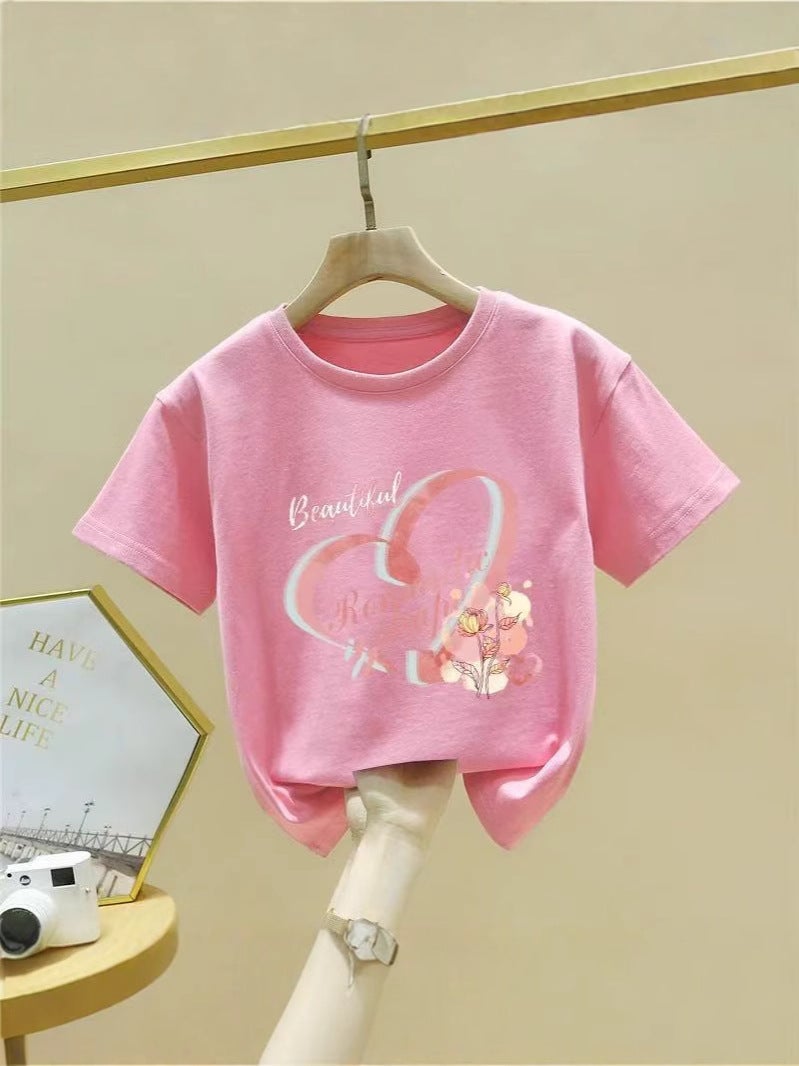 Girls Short-Sleeved T-Shirt Summer Kidsren'S Clothing Trendy Big Kidsren Half-Sleeved Tops Kidsren'S Pure Cotton Fashionable Summer Clothes - Image 4