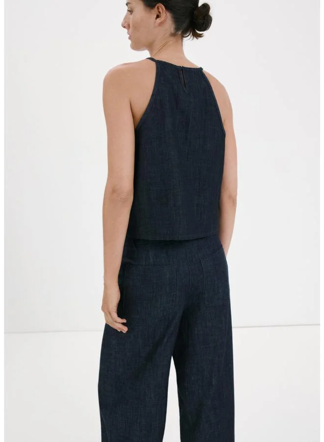 مانجو Halter-neck denim top
