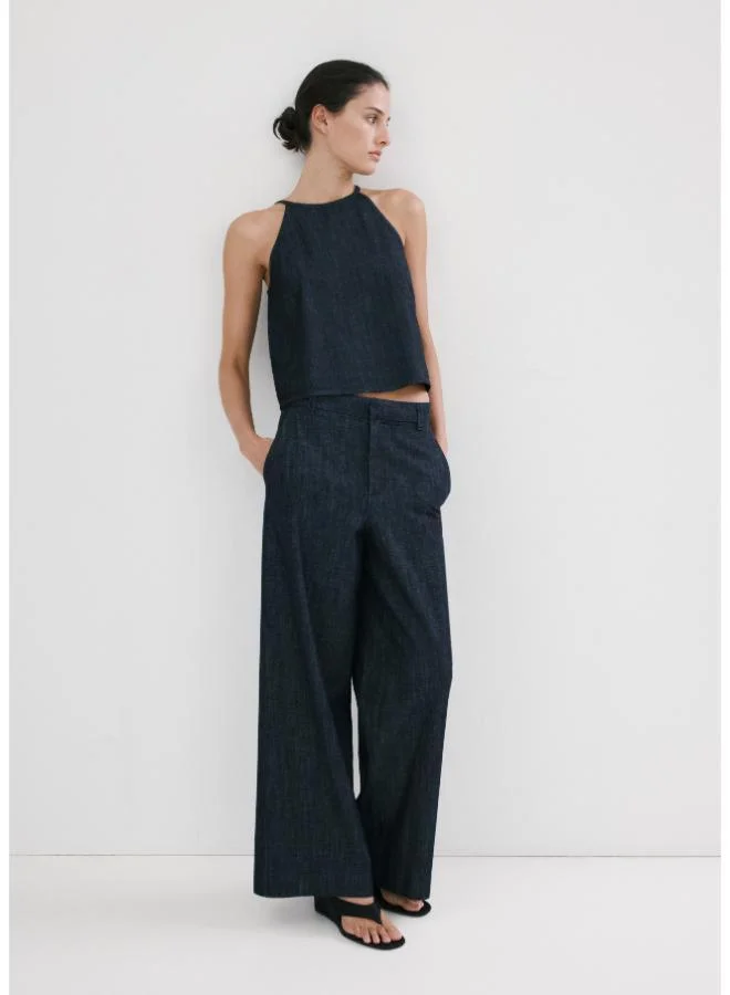 مانجو Halter-neck denim top