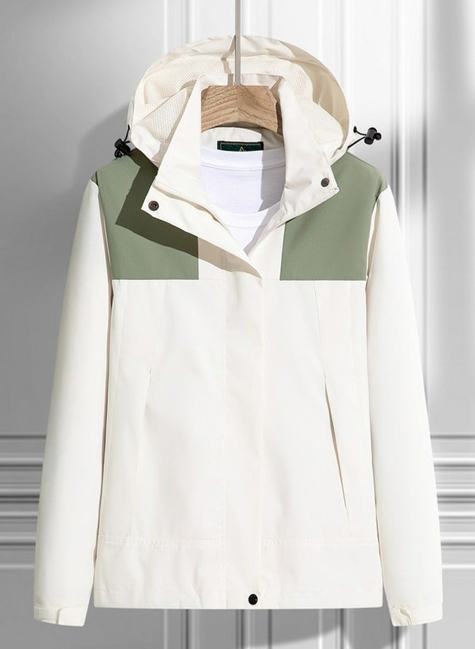 Loquat Women's Lightweight Coat Windbreaker Rain Jacket with Detachable Hood White/Green 