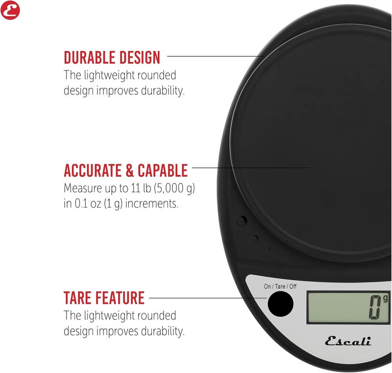 Escali Primo Digital Food Scale, Multi-Functional Kitchen Scale, Precise Weight Measuring and Portion Control, Baking and Cooking Made Simple, 8.5 x 6 x 1.5 inches, Black - Image 2