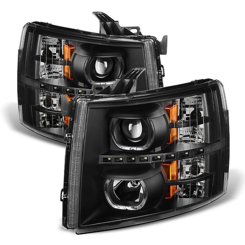 ACANII Black LED Halo Projector Headlights for 2007-2013 Chevy Silverado 1500 2500HD 3500HD - Driver & Passenger Side